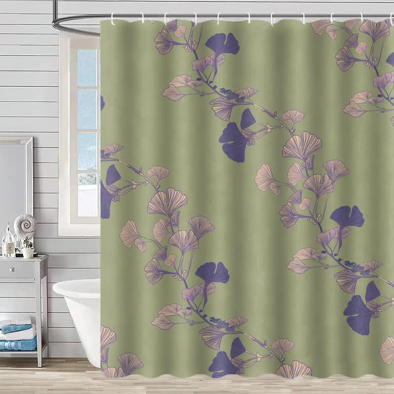Tenda da doccia con stampa a foglia di ginkgo - Verde e viola - 230cm x 180cm - image 10