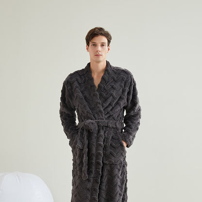 Accappatoio unisex in peluche con trama ondulata - Grigio scuro - Uomo: 2XL - image 8