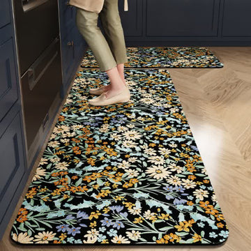 Tappeto da cucina assorbente Rustic Daisy - Nero e giallo - 60cm x 90cm+60cm x 200cm - image 0