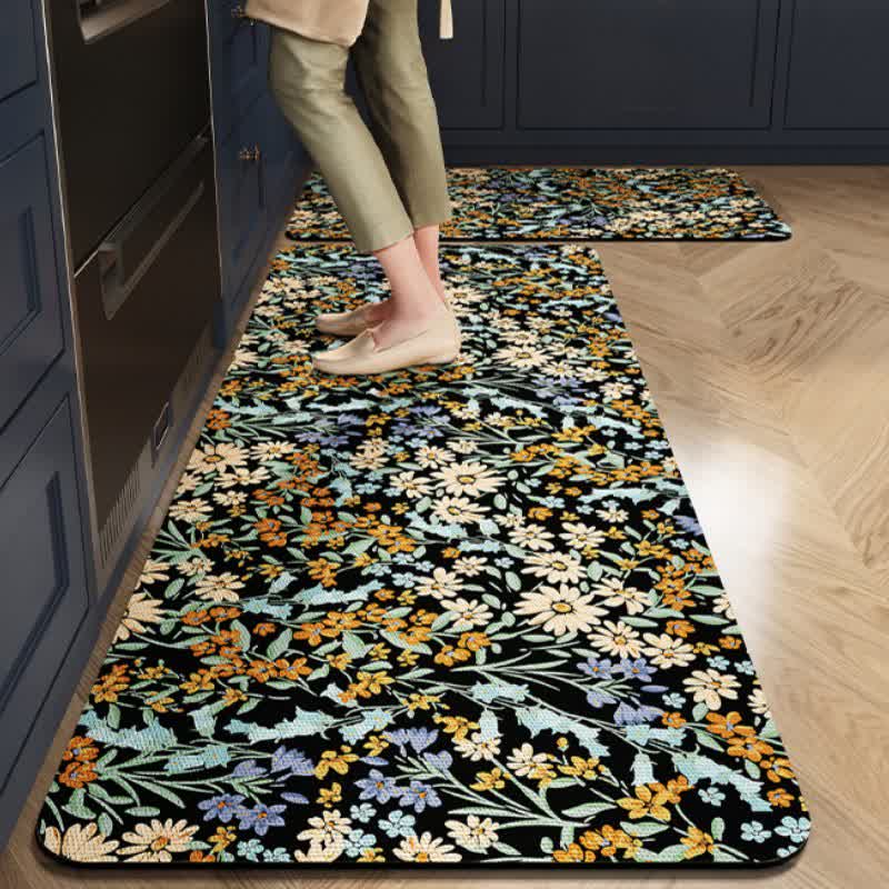 Tappeto da cucina assorbente Rustic Daisy - Nero e giallo - 60cm x 90cm+60cm x 200cm - image 0