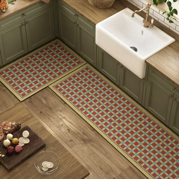 Tappeto da cucina a quadri floreali geometrici - 60cm x 90cm+ 60cm x 180cm - image 0