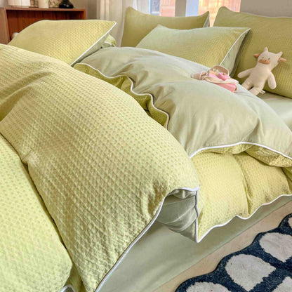 Set di biancheria da letto minimalista in cotone a nido d'ape - Verde chiaro - Matrimoniale Grande - image 9