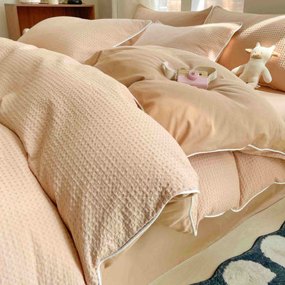 Set di biancheria da letto minimalista in cotone a nido d'ape - Cachi - Matrimoniale Grande - image 12