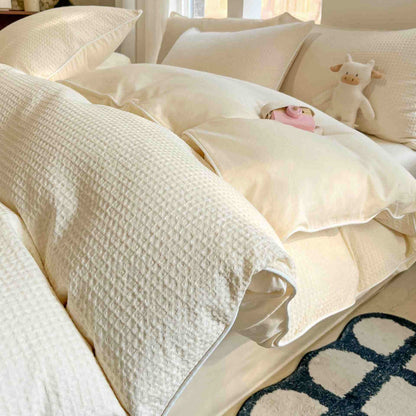 Set di biancheria da letto minimalista in cotone a nido d'ape - Beige - Matrimoniale Grande - image 11