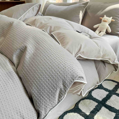 Set di biancheria da letto minimalista in cotone a nido d'ape - Grigio chiaro - Matrimoniale Grande - image 14