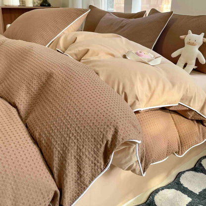 Set di biancheria da letto minimalista in cotone a nido d'ape - Caramello - Matrimoniale Grande - image 13