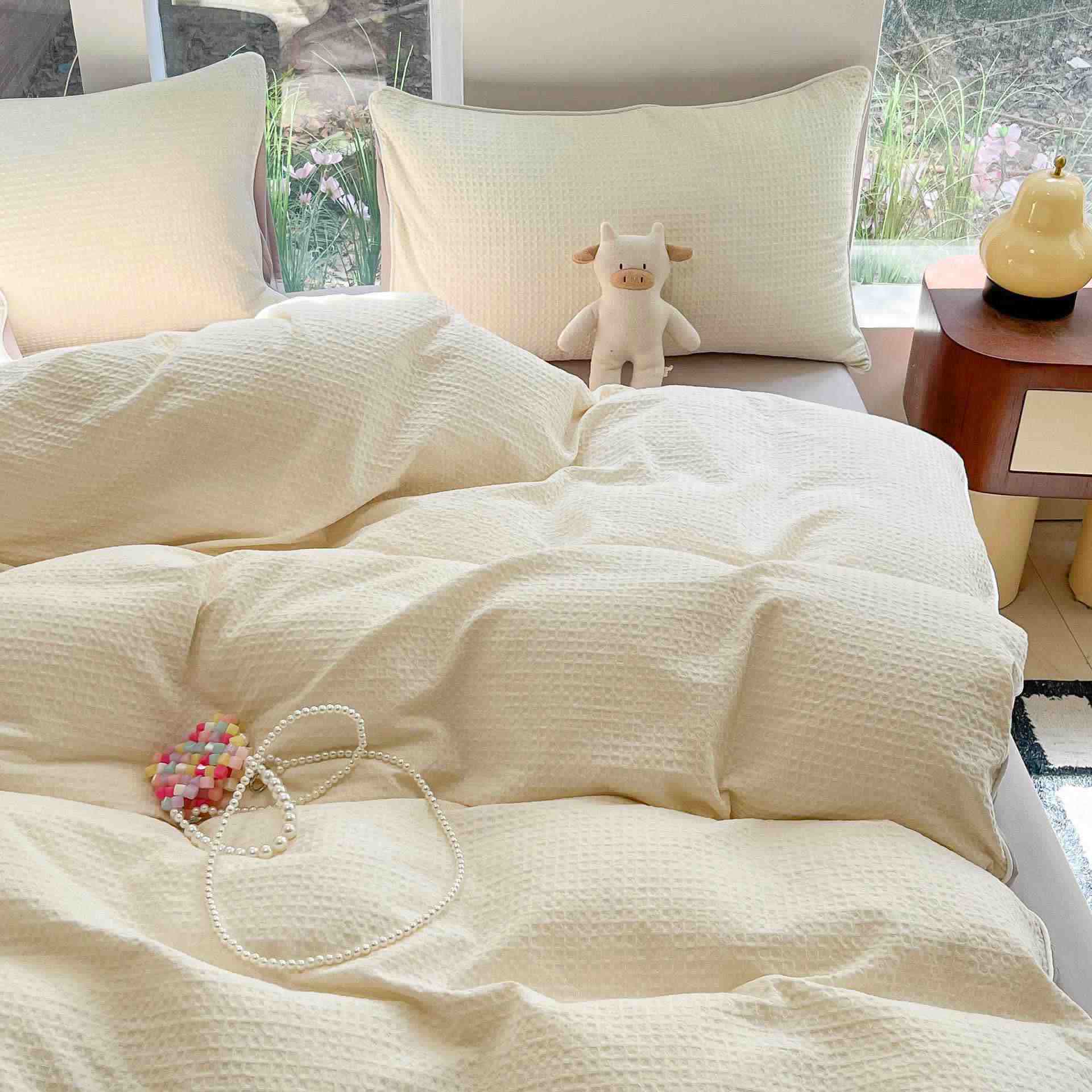 Set di biancheria da letto minimalista in cotone a nido d'ape - image 1