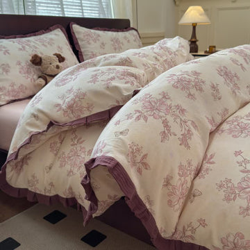 Elegante set di biancheria da letto in cotone con volant floreali - Matrimoniale Grande - image 0