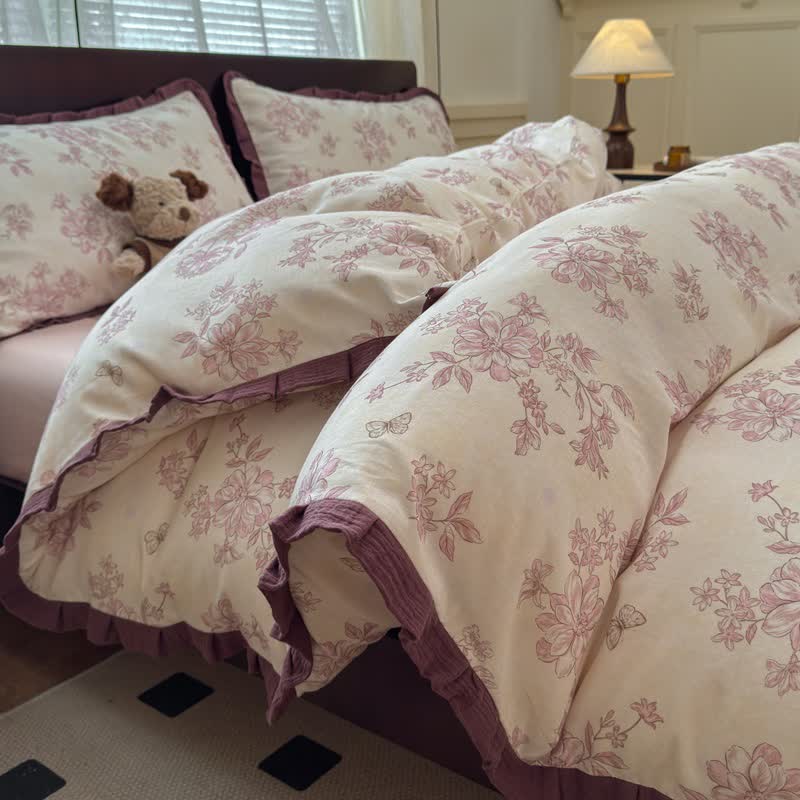 Elegante set di biancheria da letto in cotone con volant floreali - Matrimoniale Grande - image 0