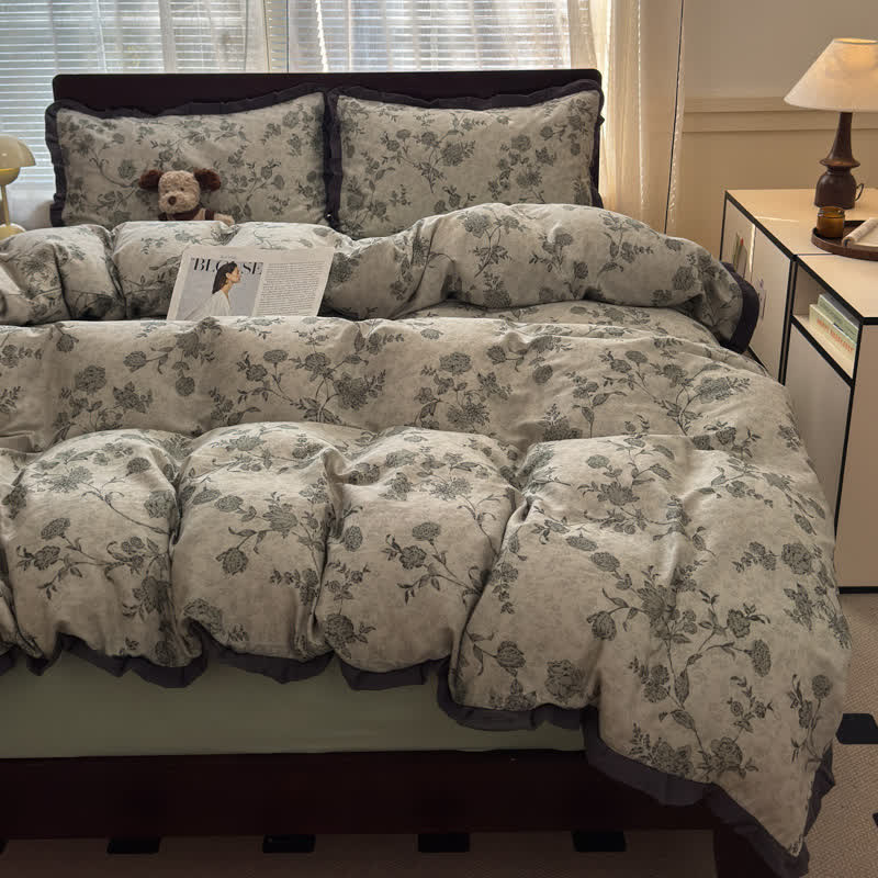 Set di biancheria da letto in cotone con volant floreali vintage - image 2
