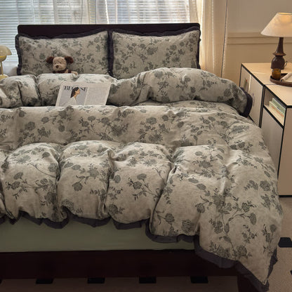 Set di biancheria da letto in cotone con volant floreali vintage - image 2