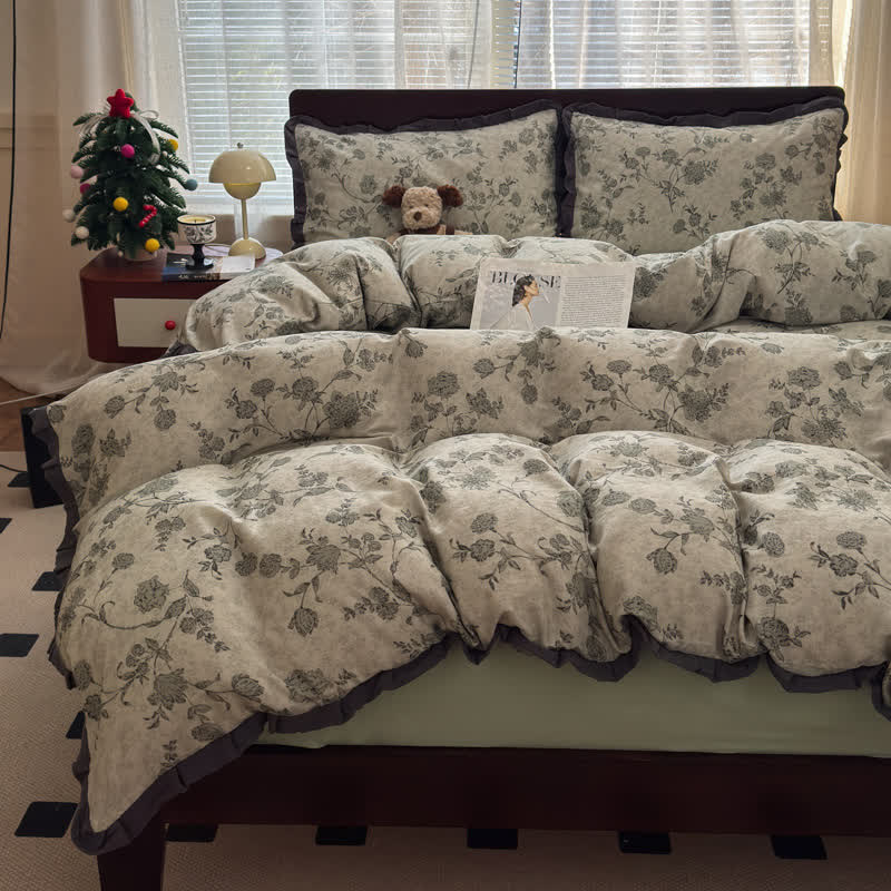 Set di biancheria da letto in cotone con volant floreali vintage - image 3