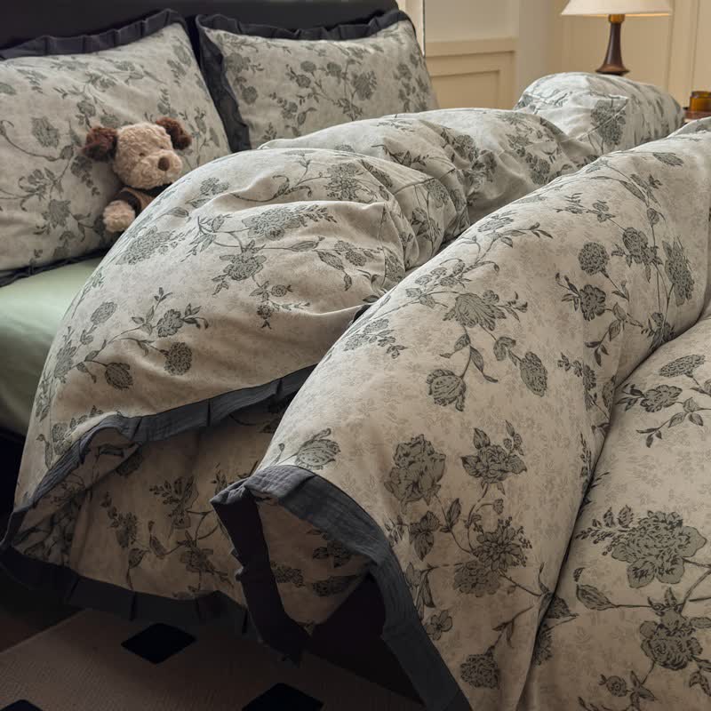 Set di biancheria da letto in cotone con volant floreali vintage - Matrimoniale Grande - image 0