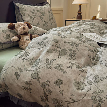 Set di biancheria da letto in cotone con volant floreali vintage - image 5