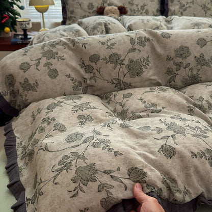 Set di biancheria da letto in cotone con volant floreali vintage - image 6
