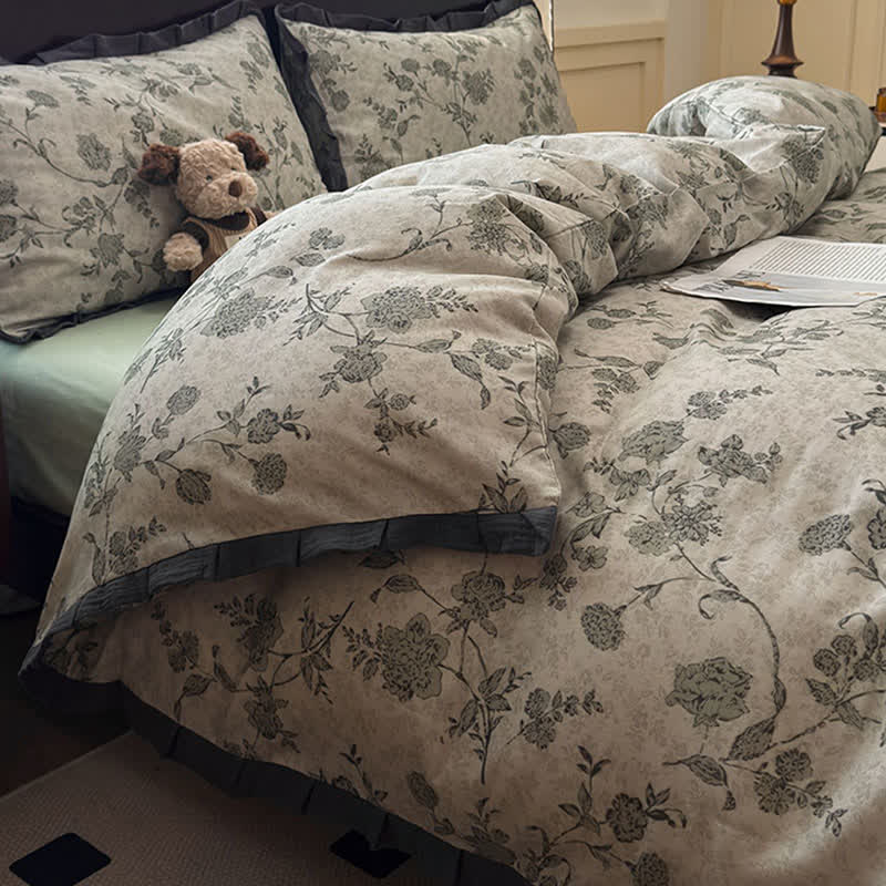 Set di biancheria da letto in cotone con volant floreali vintage - image 4