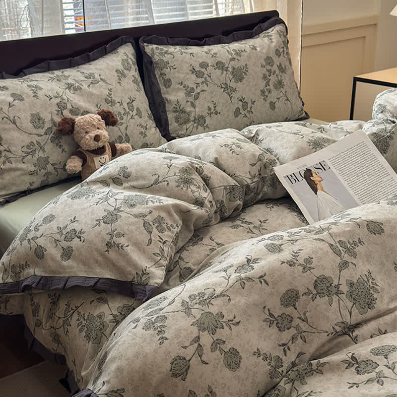 Set di biancheria da letto in cotone con volant floreali vintage - image 7