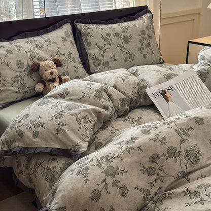 Set di biancheria da letto in cotone con volant floreali vintage - image 7