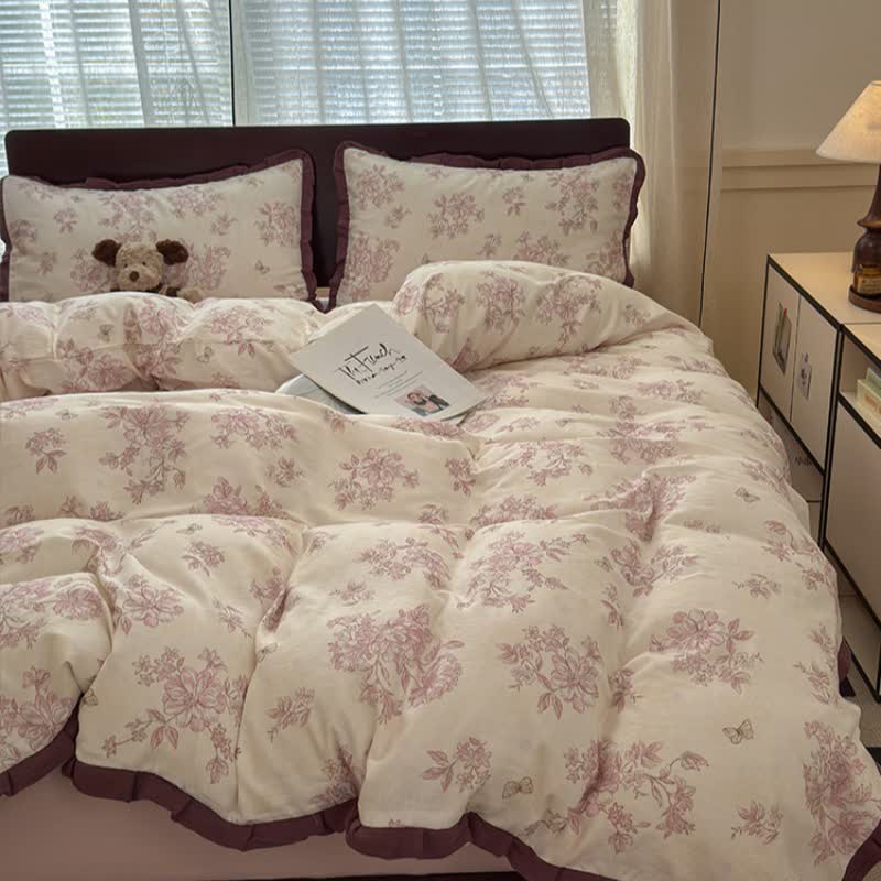 Elegante set di biancheria da letto in cotone con volant floreali - image 2