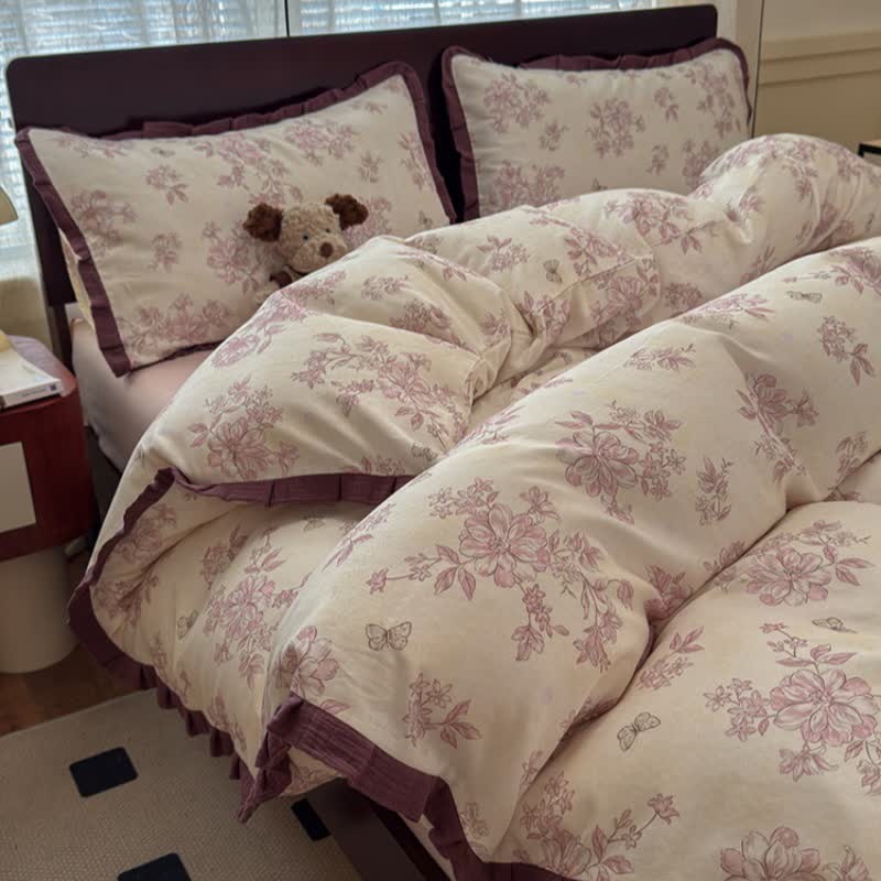 Elegante set di biancheria da letto in cotone con volant floreali - image 3
