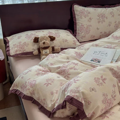 Elegante set di biancheria da letto in cotone con volant floreali - image 5