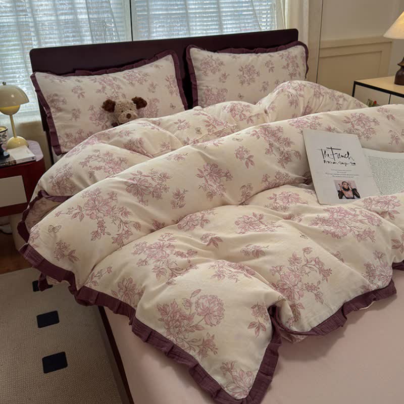Elegante set di biancheria da letto in cotone con volant floreali - image 6