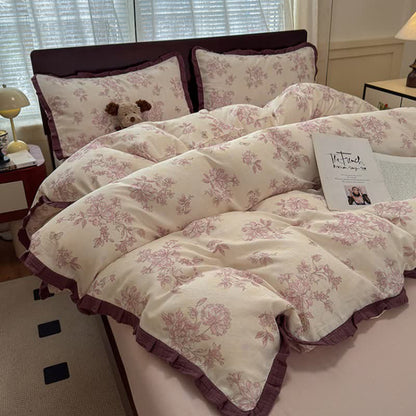 Elegante set di biancheria da letto in cotone con volant floreali - image 6