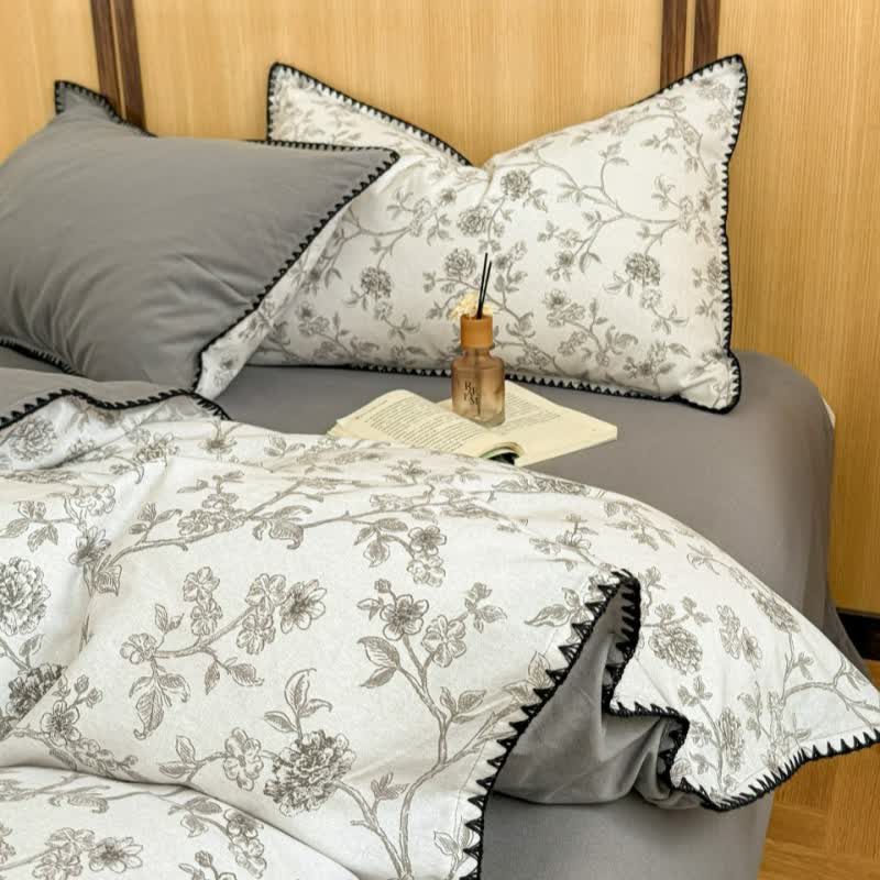 Elegante set di biancheria da letto in cotone spazzolato floreale - image 1