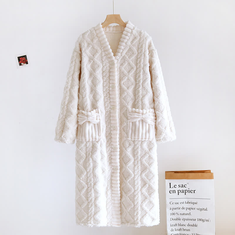 Camicia da notte con bottoni in peluche con trama a rombi - Beige - XL - image 3