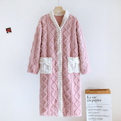Camicia da notte con bottoni in peluche con trama a rombi - Rosa - XL - image 4