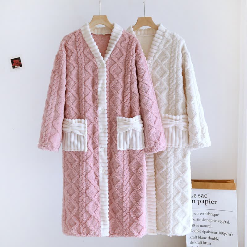 Camicia da notte con bottoni in peluche con trama a rombi - image 0