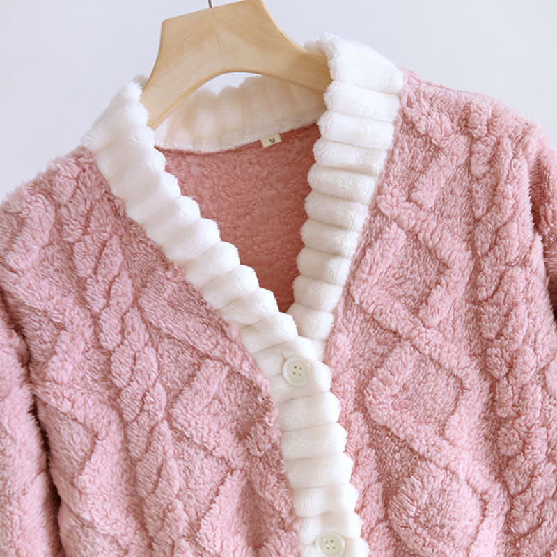 Camicia da notte con bottoni in peluche con trama a rombi - image 6