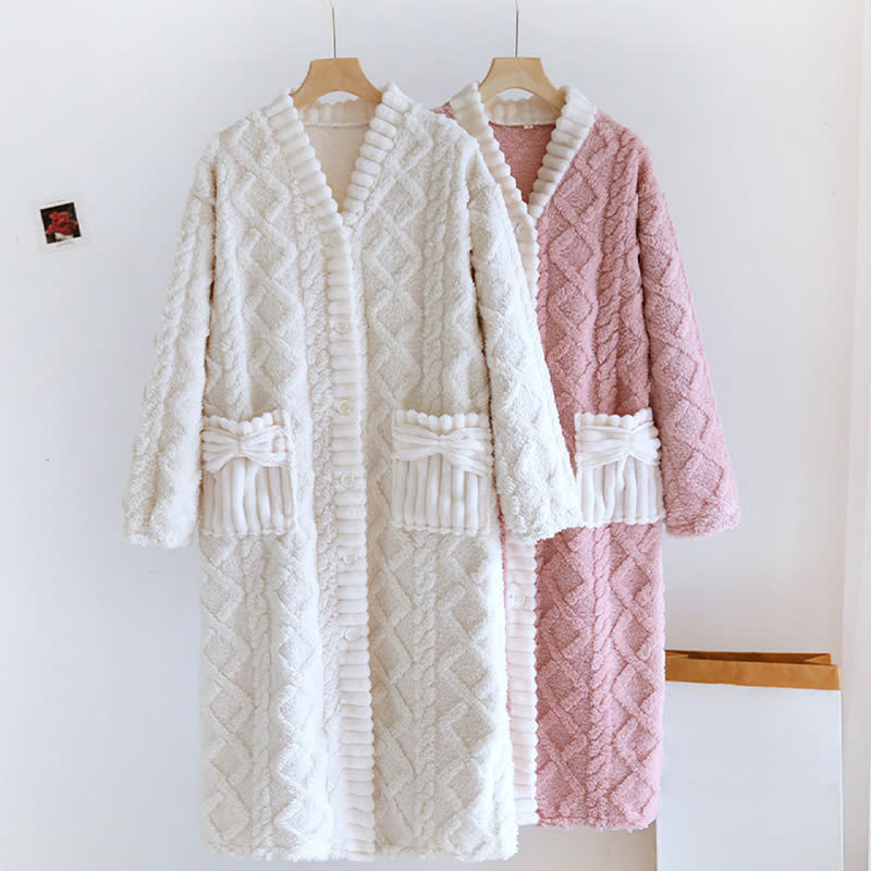 Camicia da notte con bottoni in peluche con trama a rombi - image 1