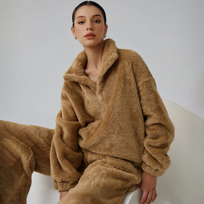 Completo da notte in peluche tinta unita - Marrone scuro - XL - image 3