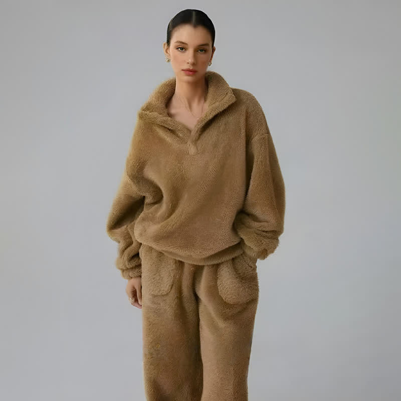 Completo da notte in peluche tinta unita - image 4