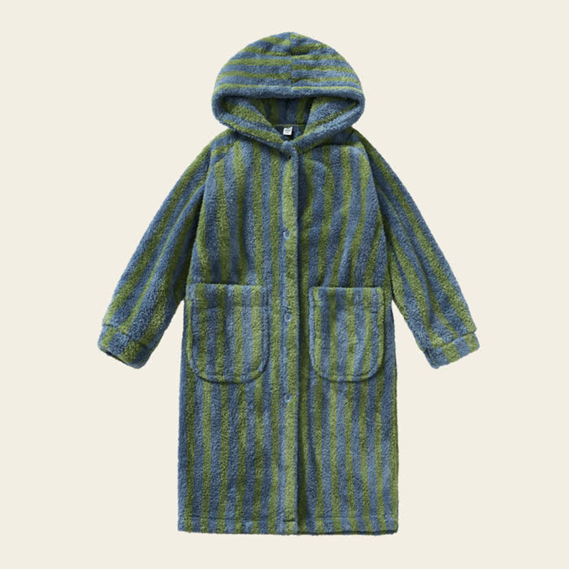 Accappatoio caldo in peluche con cappuccio a righe per bambini - Verde scuro - Bambino: 140-160 cm - image 7