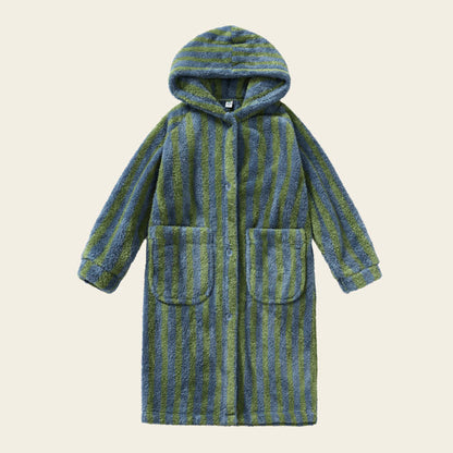 Accappatoio caldo in peluche con cappuccio a righe per bambini - Verde scuro - Bambino: 140-160 cm - image 7