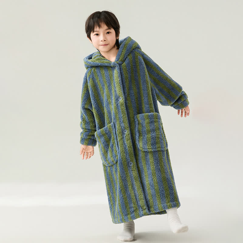 Accappatoio caldo in peluche con cappuccio a righe per bambini - image 6