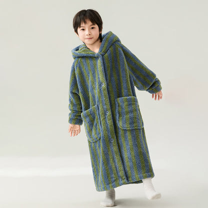 Accappatoio caldo in peluche con cappuccio a righe per bambini - image 6
