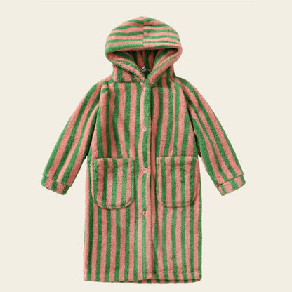 Accappatoio caldo in peluche con cappuccio a righe per bambini - Rosa e verde - Bambino: 140-160 cm - image 8