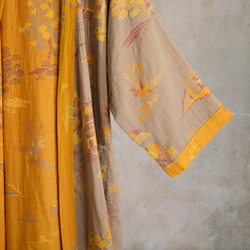 Kimono in garza di cotone jacquard con motivo paesaggistico - image 2