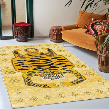 Tappeto etnico tibetano rettangolare con tigre - Giallo - 243*304cm - image 0