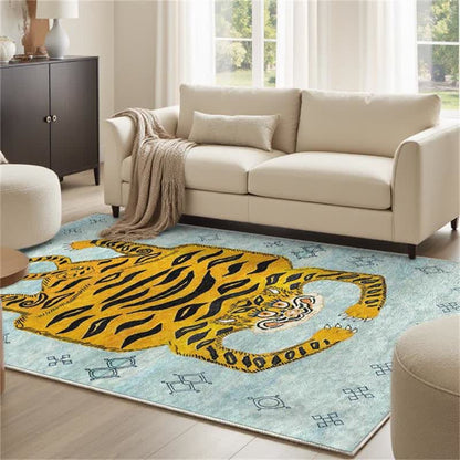 Tappeto etnico tibetano rettangolare con tigre - Ciano - 243*304cm - image 12