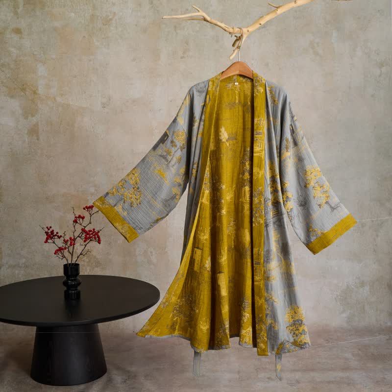 Kimono in garza di cotone Vintage Tree - Grigio Blu - XL - image 4