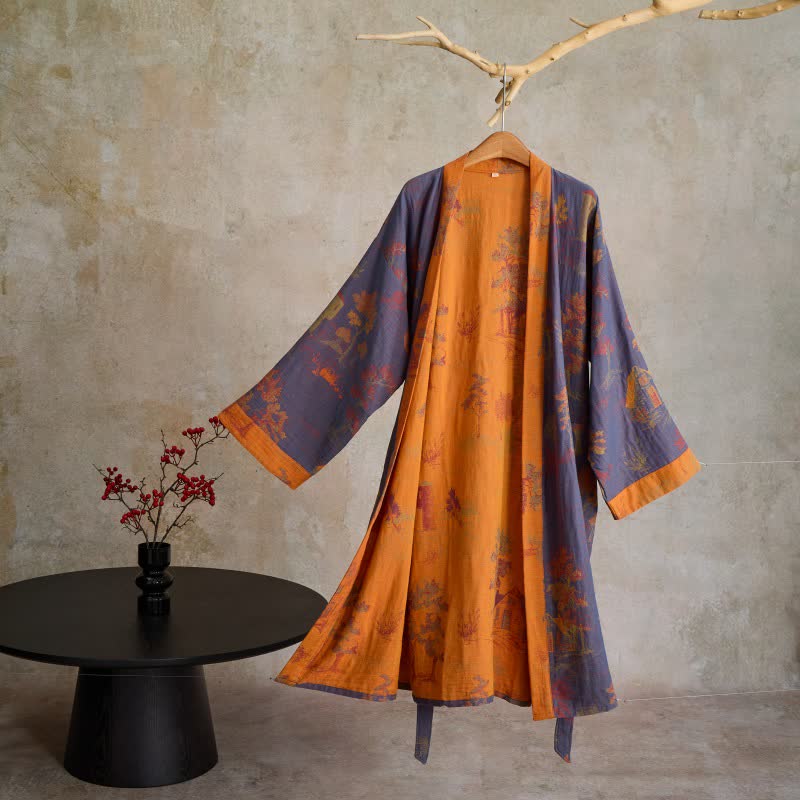 Kimono in garza di cotone Vintage Tree - Viola scuro - XL - image 0
