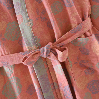 Kimono in garza di cotone con motivo a rose romantiche - image 3