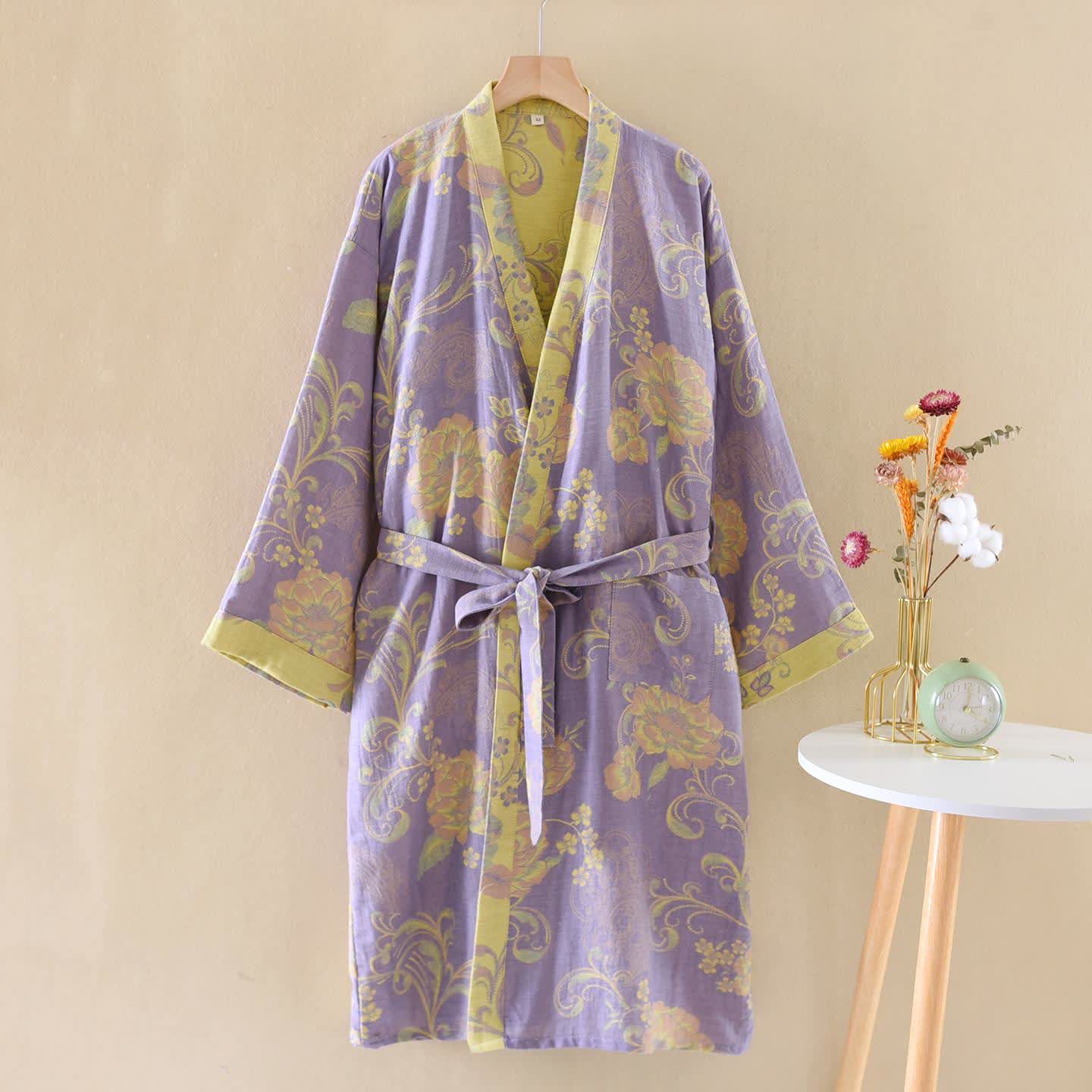 Kimono in garza di cotone con fiori di lusso - Viola - XL - image 0