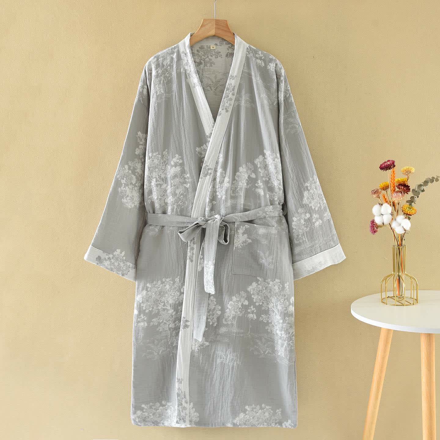 Kimono in garza di cotone Rustic Bushes - Grigio - XL - image 1