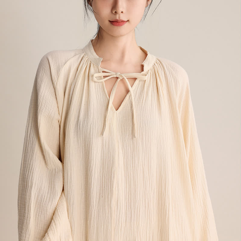 Camicia da notte in cotone con scollo a V e papillon - image 3