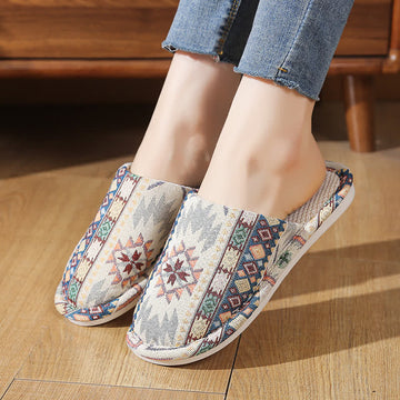 Pantofole da casa antiscivolo con motivo etnico - Beige - L - image 0